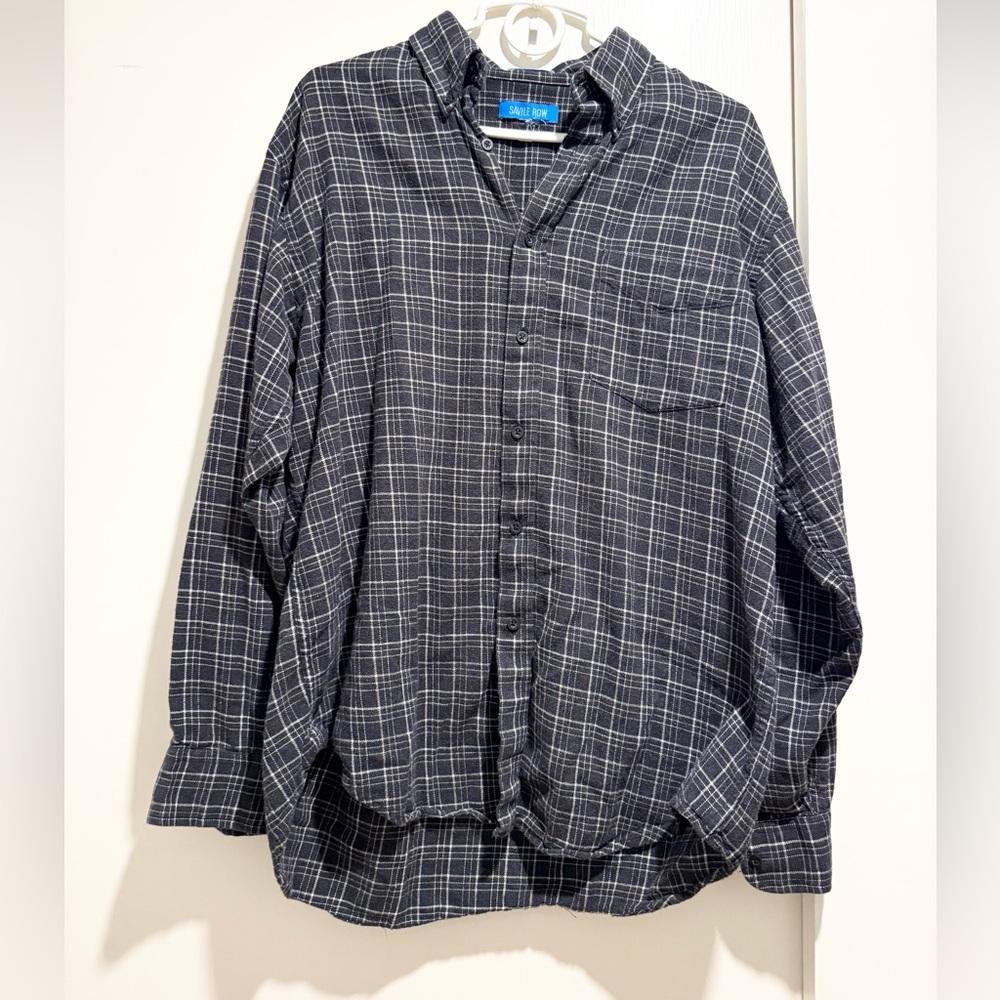Savile Row Co. Men’s XL Classic Fit Brushed Cotton Flannel Shirt GrayBlue Plaid - Picture 2 of 4